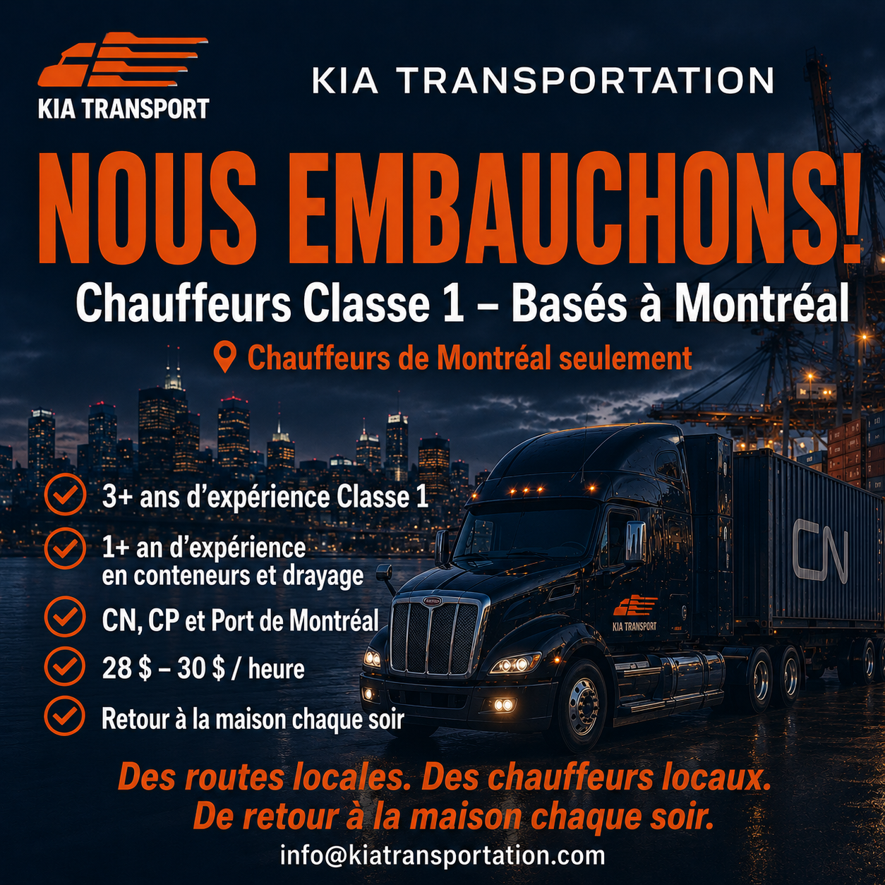 KIA Transport embauche des chauffeurs Classe 1 à Montréal